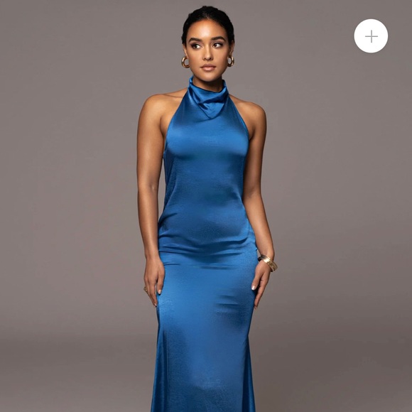 JLUXLABEL Dresses & Skirts - BLUE FIRST IMPRESSIONS SATIN MAXI DRESS